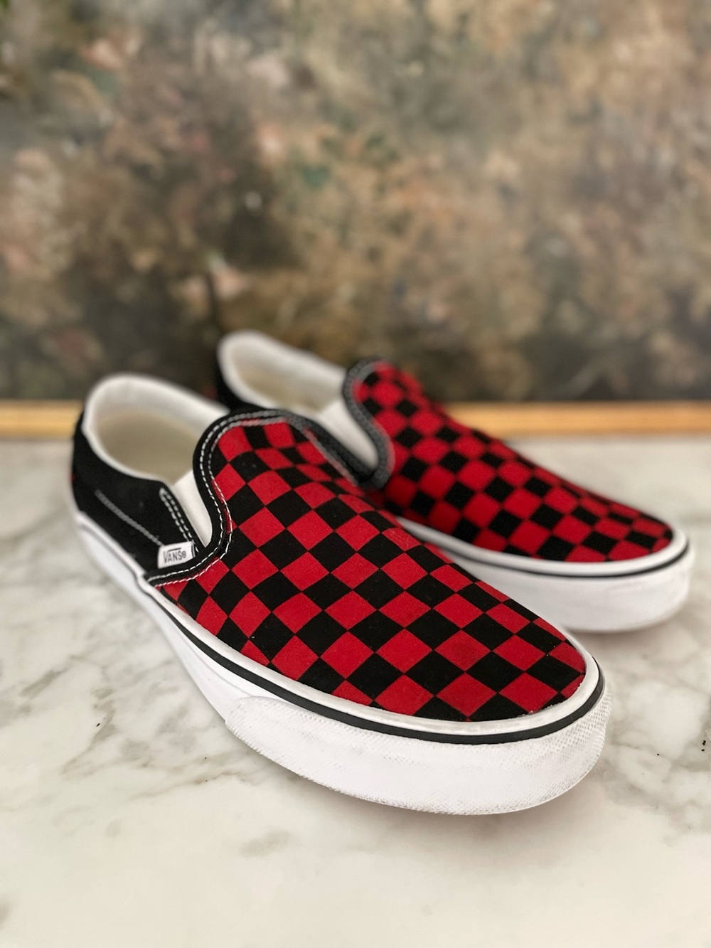 Vans Slip On Shoes Red & Black Checkered Size 9 Women’s